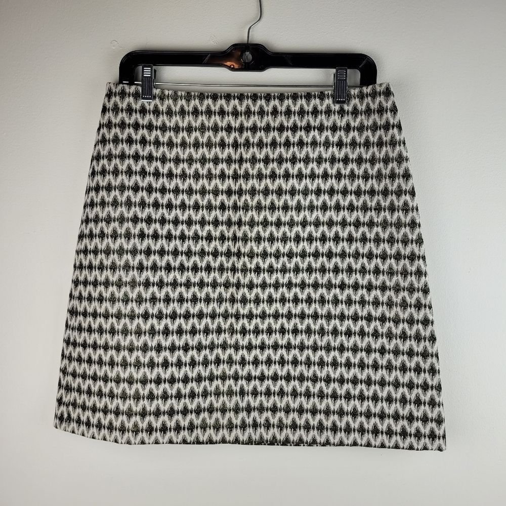 Loft ivory black mini skirt gold metallic thread geometric print party festive 8
